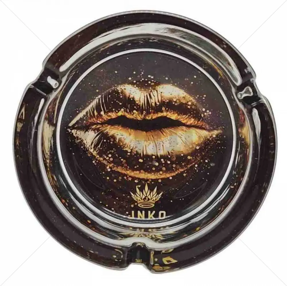 Cenicero Cristal Redondo 10cm | Luxury Art Series | Diseño 3 | Labios Dorados